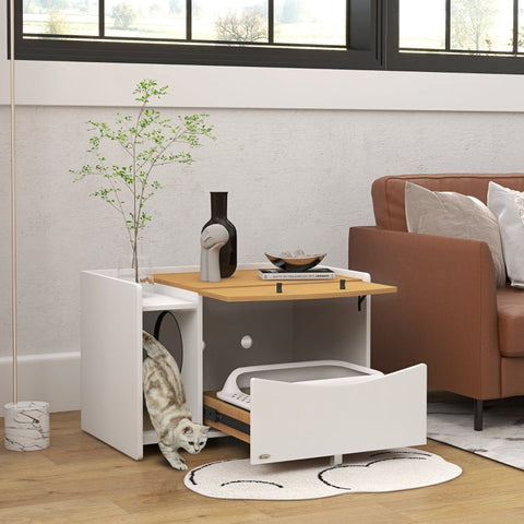 Rootz Cat Litter Box Cabinet - Stylish Cat House - Side Table - Extendable Cat Toilet - Sand Trap Mat - Chipboard - 78cm x 50cm x 51cm