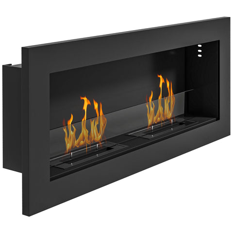 Rootz Wall-Mounted Bioethanol Fireplace - Ethanol Fire - Ventless Fireplace - 3-Hour Burn Time - 90 x 15 x 40 cm - Black