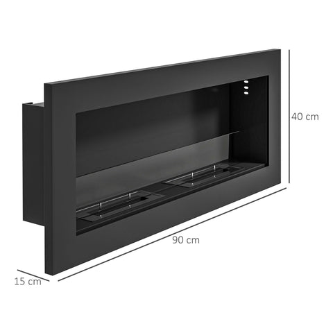 Rootz Wall-Mounted Bioethanol Fireplace - Ethanol Fire - Ventless Fireplace - 3-Hour Burn Time - 90 x 15 x 40 cm - Black