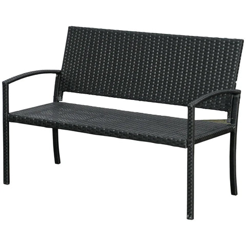 Rootz Tuinbank - Rotan Look - Met Stalen Frame - Voor 2 Personen - Tuinkasstoel - Zwart - 122 x 60 x 85 cm