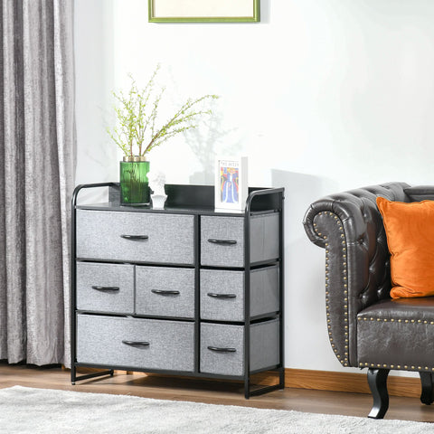 Rootz Chest of Drawers - 7 Storage Furniture - Fabric Drawers - Foldable - Black Steel Frame - 80L x 29W x 78.5H cm