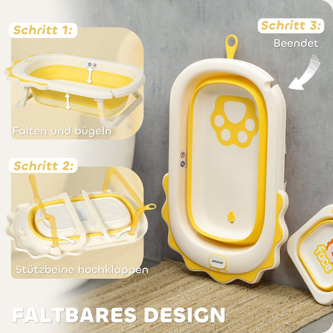 Rootz Foldable Baby Bath Tub - Sink - Non-Slip Bathtub - Comfortable Bath Cushion - 80.5cm x 55cm x 20cm (Yellow)