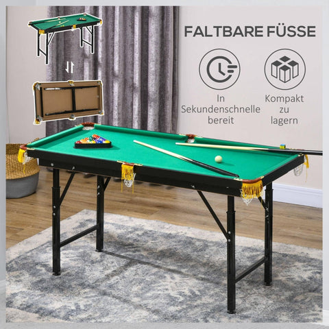 Rootz Foldable Pool Table - Billiard Table - Snooker Table - Adjustable Height - Complete Set - Space-Saving Storage - 140cm x 60cm x 55-75cm - MDF & Steel