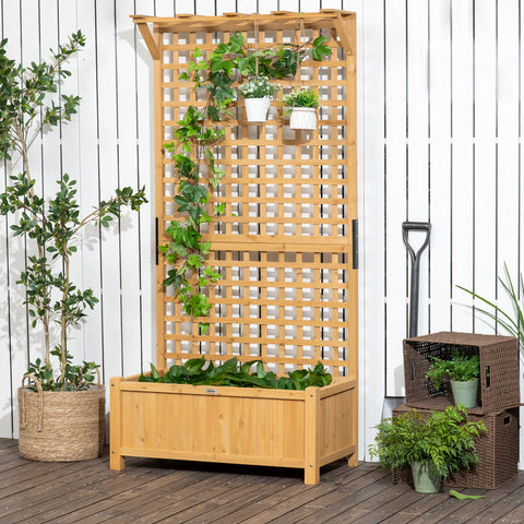 Rootz Raised Bed with Trellis - Plant Box - Flower Bed - Weatherproof Wood - 90 x 45 x 183 cm - Ample Planting Space