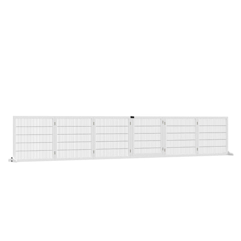 Rootz 6 Panel Dog Safety Gate - Self Standing Gate, Modular Barrier, Pine Wood - Maximum Security - 432L x 36W x 70H cm