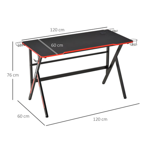 Rootz Racing Gaming Desk - Gamer Desk - Computer Desk - Carbon Fiber Finish - Headset & Speaker Mounts - 120cm x 60cm x 76cm