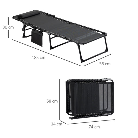 Rootz Chaise Longue Sun Lounger - Deck Chair - Folding Lounger with 5-Position Adjustable Backrest - Steel Frame - 185 x 58 x 30 cm - Black