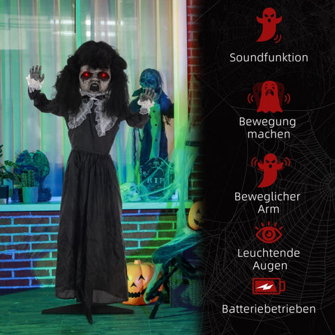 Rootz Animated Halloween Decoration - Spooky Lolita Girl - Bendable Arms - Glowing Red Eyes - Scary Voices - 65cm x 15cm x 160cm