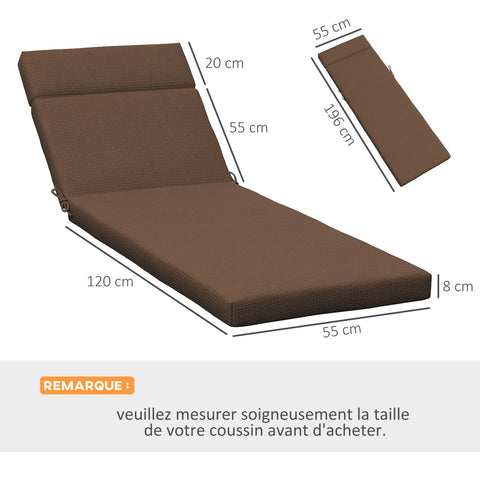 Rootz Set of 2 Sun Lounger Cushions - Seat Mattress - Deck Chair Pads - Optimal Comfort - 196L x 55W x 8H cm - Brown
