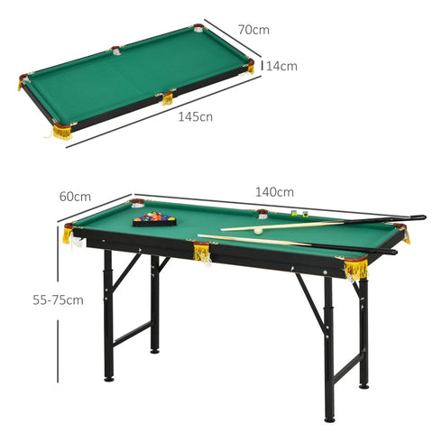 Rootz Foldable Pool Table - Billiard Table - Snooker Table - Adjustable Height - Complete Set - Space-Saving Storage - 140cm x 60cm x 55-75cm - MDF & Steel