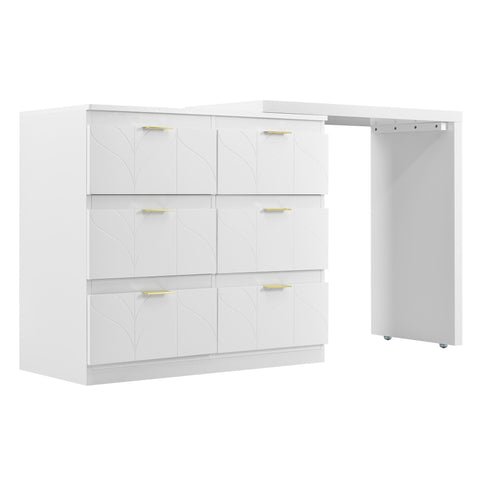 Rootz Dressing Table with Side Table - Vanity Desk - Bedroom Storage - Rotating Top, 6 Drawers, Gold-Plated Handles - 160.2L×40W×76.5Hcm
