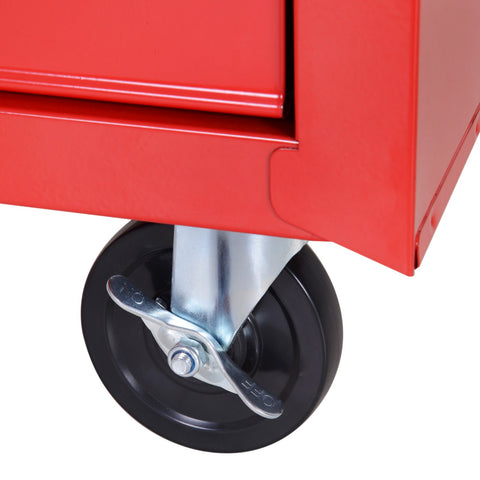 Rootz Rollable Workshop Tool Trolley - Tool Cart - Lockable Storage - 5 Drawers - Steel 69 x 33 x 75 cm - Red-Black