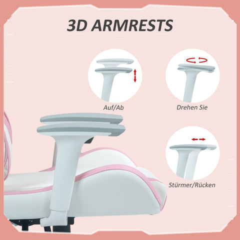 Rootz Gaming Chair Racing Design - Ergonomic Gaming Chair - Adjustable Height Chair - Faux Leather - 67W x 60D x 120-128H cm - Pink/White