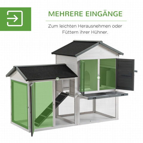 Rootz Chicken Coop - Winterproof Poultry House - Easy to Clean Hen House - Spacious and Secure - 200cm x 80cm x 130cm - Fir Wood and Steel Wire