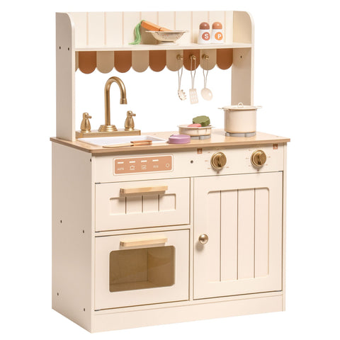 Rootz Realistic Design Wooden Kids Kitchen Playset - Children's Cooking Set - Pretend Play Kitchen - High-Quality Wood - Non-Toxic Paint - 90cm x 60cm x 30cm