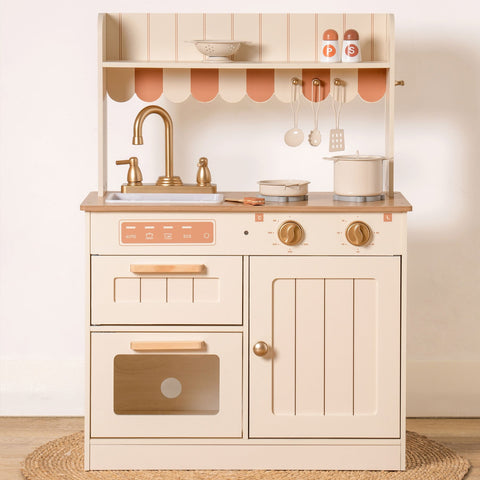 Rootz Realistic Design Wooden Kids Kitchen Playset - Children's Cooking Set - Pretend Play Kitchen - High-Quality Wood - Non-Toxic Paint - 90cm x 60cm x 30cm