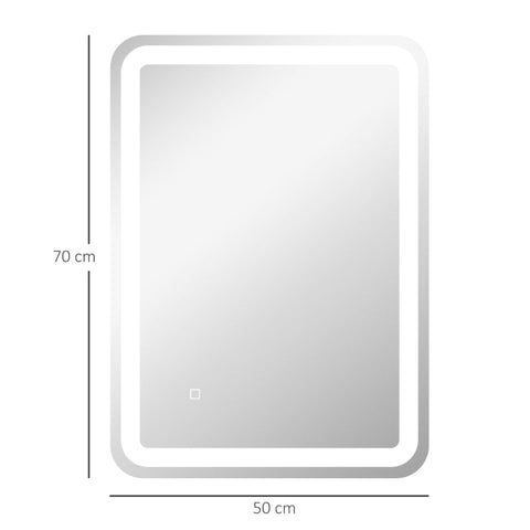 Rootz Bathroom Mirror - LED Vanity Mirror - Touch Switch - Adjustable Lighting - Anti-Fog - Memory Function - Wall Mounted - 50cm x 4cm x 70cm