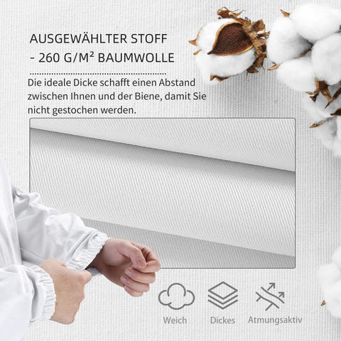 Rootz Beekeeping Suit - Full Body Beekeeper Protective Gear - White Cotton Suit - Removable Mesh Veil - Elastic Rubber Cuffs - XXL - 160cm x 53cm x 144cm