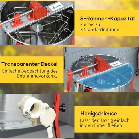 Rootz Honey Extractor - Stainless Steel Beekeeper Equipment - Manual Crank - Rustproof - Adjustable Legs - 54cm x 115cm - Silver