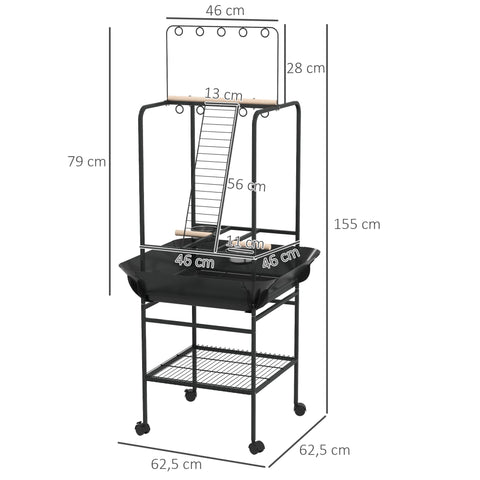 Rootz Bird Playground on Wheels - Avian Activity Center - Parrot Playstand - Portable Fun - 62.5cm x 62.5cm x 155cm