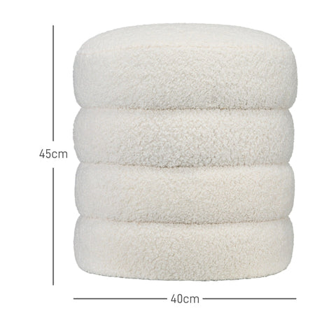Rootz Ottoman Stool - Footrest - Round Stool - Thick Foam Padding - Skin-Friendly Cover - Cream White - 40cm x 45cm - Steel Frame