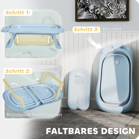 Rootz Baby Bath Tub - Foldable - Non-Slip Baby Bath - Safe Materials - 83L x 48W x 23.5H cm - Blue - Ideal for Easy Storage & Transport