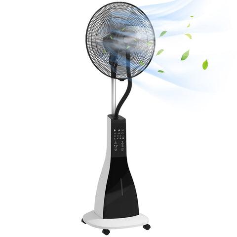 Rootz 2-in-1 Pedestal Fan with Humidification - Quiet Floor Fan - Mobile Cooling Fan - Remote Control - 3 Speeds & Modes - 75° Swivel - 44.5cm x 38.5cm x 120cm - Metal/ABS - Black/White