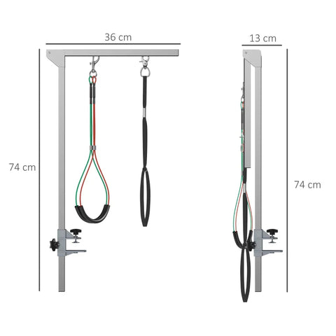 Rootz Pet Dressing Table - Height Adjustable - Pet Grooming Arm - Haunch Holders & Grooming Loop - Silver - 36 x 8 x 74 cm
