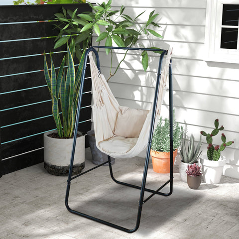 Rootz Garden Hanging Chair with Frame - Swing Chair - Hammock Seat - Comfortable Support - 90L x 85W x 153H cm