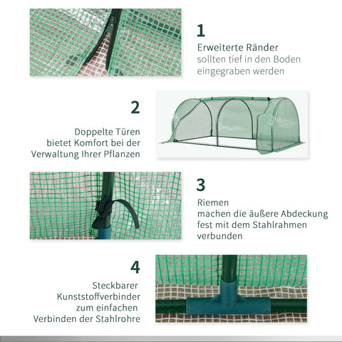 Rootz Greenhouse with Door - Cold Frame - Plant House - Steel & Plastic - Protect Plants - 200 x 100 x 80 cm - Green