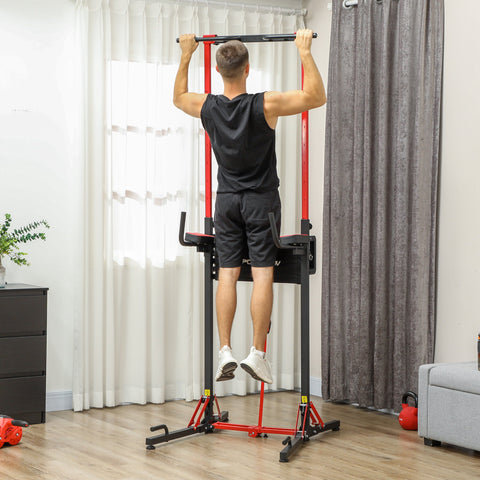 Rootz Foldable Power Tower - Pull-Up Station - Adjustable Fitness Station - Easy Assembly - 99cm x 79cm x 127-223cm