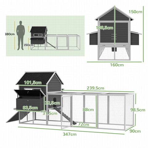 Rootz Poultry Palace Chicken Coop - Hen House - Chicken Enclosure - Weatherproof - 347cm x 160cm x 150cm