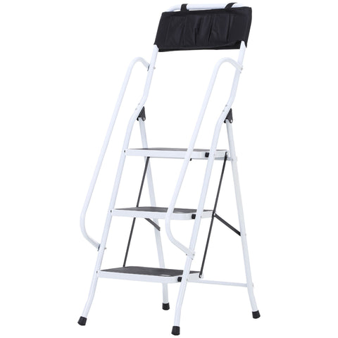Rootz Folding Steel Stair Ladder - Step Ladder - Multi-Purpose Ladders - Integrated Tool Bag - 51cm x 66cm x 31cm, 150kg Load, 1.31m Height