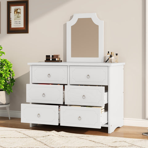 Rootz Mirror Cabinet Chest of Drawers - 6 Drawer Dresser - Bedroom Storage - Silent Gliders - 100×50×132 cm