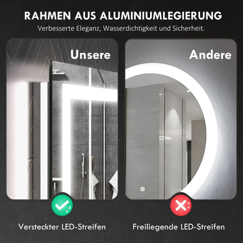 Rootz LED Bathroom Mirror - Wall Mounted Vanity Mirror - Makeup Mirror - Adjustable Lighting - Anti-Fog Technology - 80cm x 60cm x 4cm