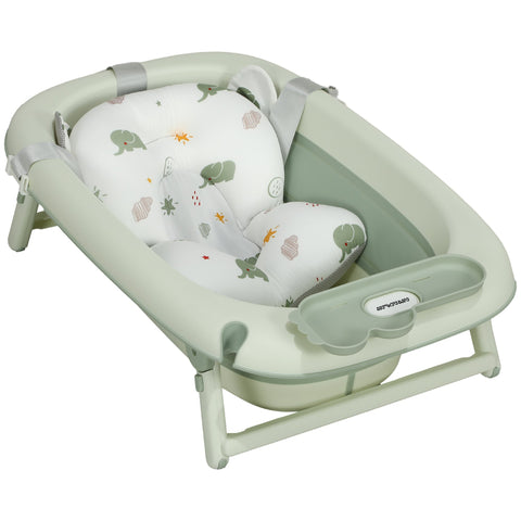 Rootz Foldable Baby Bath Tub - Infant Bath - Toddler Bathtub - Non-Slip Base - 86cm x 53cm x 25.5cm - Green Elephant Cushion