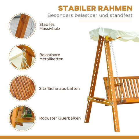 Rootz Hollywood Swing - Tuinschommel - Buitenschommel - Duurzaam Lariks &amp; Metaal - Comfortabele zitplaatsen - Weerbestendige luifel - 200 cm x 130 cm x 185 cm