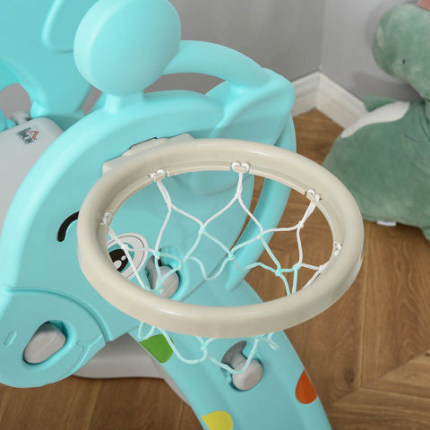 Rootz Children's Slide with Basketball Hoop - Foldable Toy Slide - Indoor Outdoor Fun - Non-Toxic HDPE - 147 x 82 x 85.5 cm