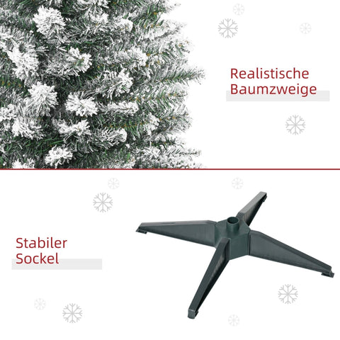 Rootz Slim Artificial Christmas Tree - Snow-Covered Tree - Festive Decoration - 180cm x 55cm - Green+White - Plastic & Metal