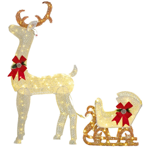 Rootz Reindeer and Sleigh Garden Decor - LED Christmas Lights - Festive Decoration - IP44 Water Resistant - 50cm x 29cm x 42cm