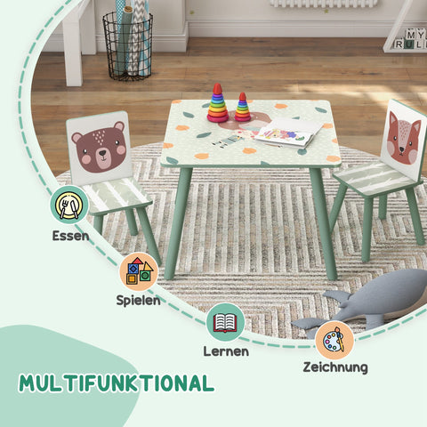 Rootz Children's Seating Group - Kids Table Set - Animal Motif Furniture - Stimulates Imagination - 60x60x44cm Table + 2 Chairs 26.5x26.5x50cm