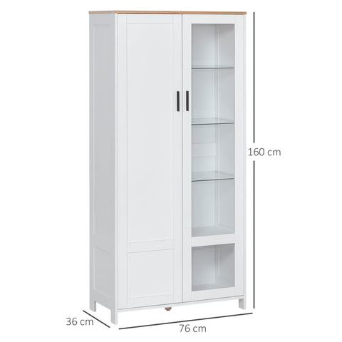 Rootz Kitchen Buffet Cabinet - Display Cabinet - Storage Unit - 7 Glass Shelves - 76 x 36 x 160 cm - Elegant Design