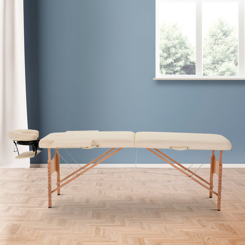 Rootz Folding Massage Table - Portable Massage Bench - Spa Salon Table - Adjustable Height - Beech Wood - 185cm x 60cm x 61-87cm Brown