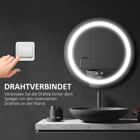 Rootz LED Bathroom Mirror - Wall Mounted Makeup Mirror - Round Vanity Mirror - Adjustable Brightness - Anti-Fog - 50cm x 4.6cm
