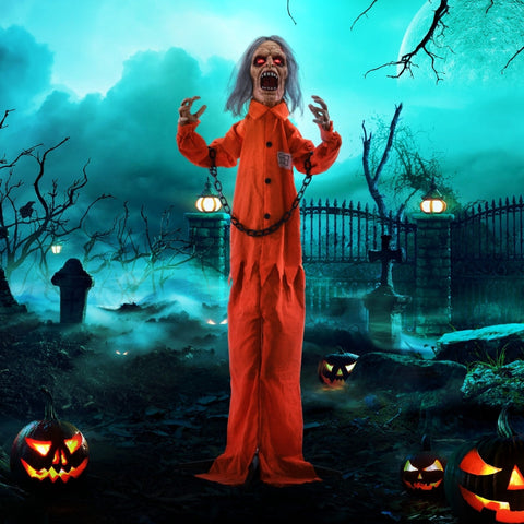 Rootz Animated Halloween Decoration - Spooky Prisoner Ghost - Interactive Scary Figurine - Glowing Eyes - Creepy Howls - 50cm x 15cm x 85cm