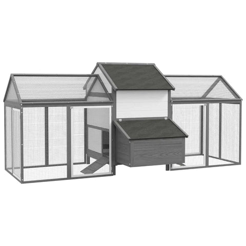 Rootz Chicken Coop - Small Animal Coop - 2 Outdoor Enclosures - 1 Nesting Box - 2 Ramps - Asphalt Roof - Weatherproof - Gray - 247cm x 125cm x 113.5cm