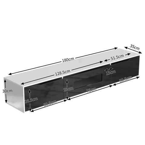 Rootz High Gloss TV Cabinet - Media Console - Entertainment Stand - LED Lighting - Customizable Atmosphere - 180L x 35W x 30H cm