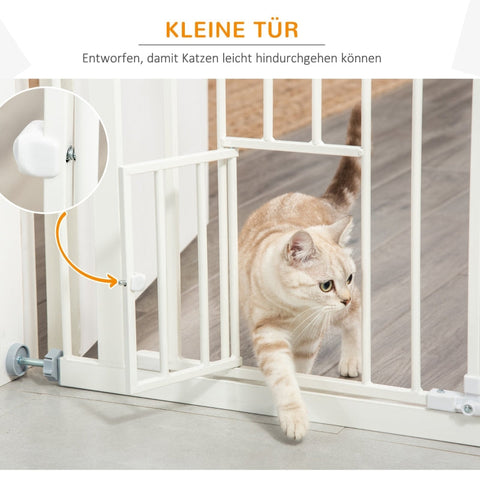 Rootz Door Gate with Cat Flap - Pet Safety Gate - Adjustable Pet Barrier - Maximum Security - Automatic Closing - One-Handed Operation - 68W x 91.4H cm - Steel and Plastic