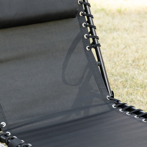 Rootz Chaise Longue Sun Lounger - Deck Chair - Folding Lounger with 5-Position Adjustable Backrest - Steel Frame - 185 x 58 x 30 cm - Black