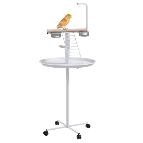 Rootz Bird Table - Bird Perch Stand - Parrot Playstand - Steel & Wood - 2 Stainless Steel Bowls - Portable - 60cm x 138cm